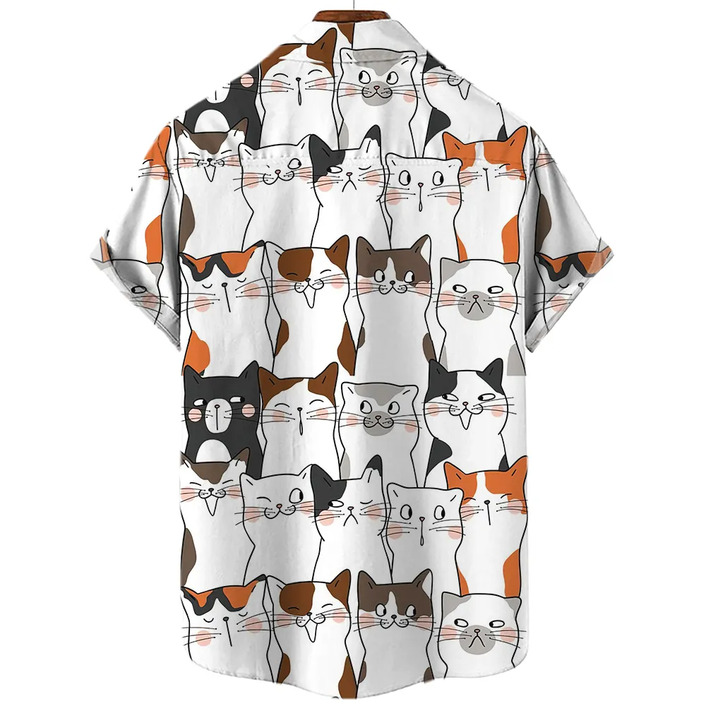 Cat Printed Short Sleeve Shirt