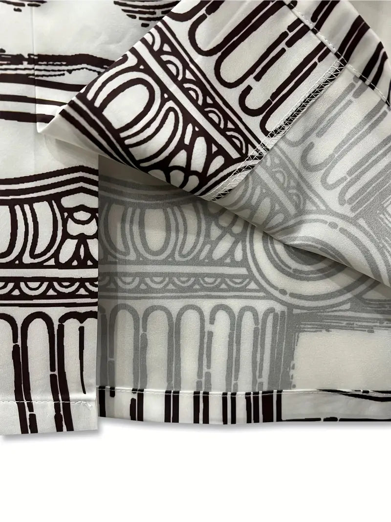 Men's Casual Face Sketch Print Button-Up Shirt