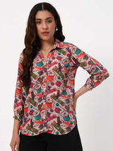 Multicolor Food Print Casual Shirt