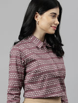 Mauve & White Geometric Striped Formal Shirt