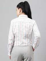 White & Peach Striped Formal Shirt
