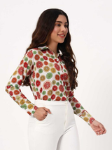 White Citrus Fruit Print Casual Shirt