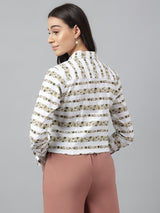 White & Beige Floral Striped Shirt