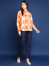 White & Orange Floral Print Shirt