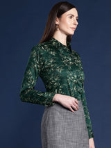 Dark Green Botanical Printed Shirt