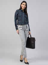 Navy Blue Vertical Striped Shirt