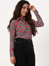 Black & White Striped Shirt with Red Heart Print
