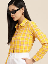 Yellow & Pink Checked Casual Shirt