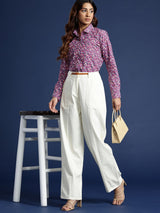 Pink & Navy Floral Printed Formal Shirt