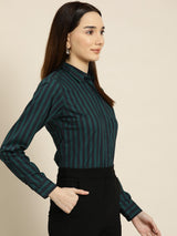 Dark Green & Black Vertical Stripe Shirt