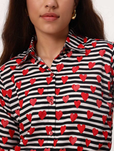 Black & White Striped Shirt with Red Heart Print