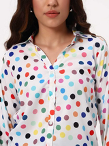 White Multicolor Polka Dot Casual Shirt