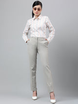 White & Peach Striped Formal Shirt