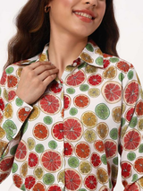 White Citrus Fruit Print Casual Shirt