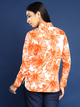 White & Orange Floral Print Shirt