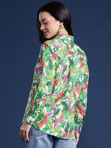 Green Tropical Printed Casual Shirt