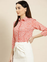 Coral Red & White Floral Printed Shirt