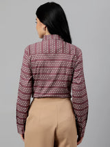 Mauve & White Geometric Striped Formal Shirt