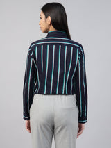 Navy Blue Vertical Striped Shirt