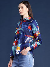 Navy Blue Floral Printed Casual Shirt