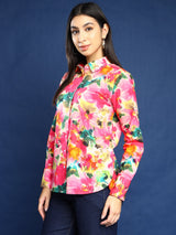 Pink Multicolor Floral Print Shirt