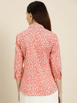 Coral Red & White Floral Printed Shirt