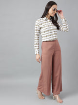 White & Beige Floral Striped Shirt