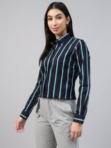 Navy Blue Vertical Striped Shirt