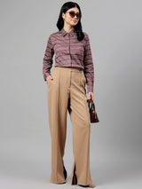 Mauve & White Geometric Striped Formal Shirt