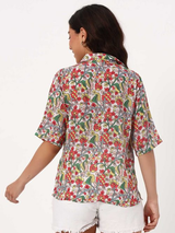 White Shirt with Vibrant Floral Print & Half Sleeves