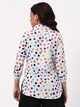 White Multicolor Polka Dot Casual Shirt