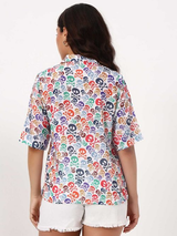 White Shirt with Multicolor Skull Print & Half Sleeves