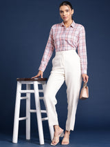 White & Pink Checked Casual Shirt