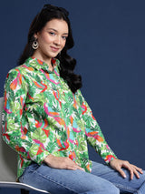 Green Tropical Printed Casual Shirt