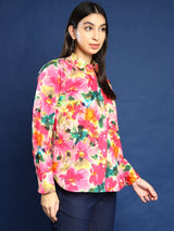 Pink Multicolor Floral Print Shirt