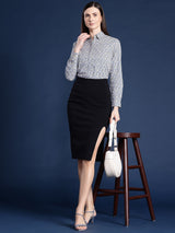 White & Blue Micro Floral Print Shirt