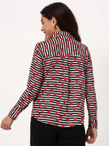 Black & White Striped Shirt with Red Heart Print