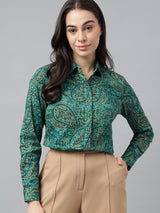 Teal Green Paisley Print Shirt