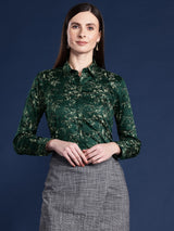 Dark Green Botanical Printed Shirt