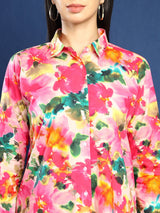 Pink Multicolor Floral Print Shirt