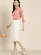 Coral Red & White Floral Printed Shirt