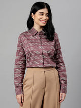 Mauve & White Geometric Striped Formal Shirt
