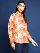 White & Orange Floral Print Shirt