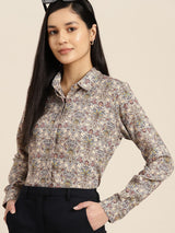 Beige & Multicolor Floral Printed Shirt
