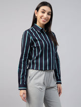 Navy Blue Vertical Striped Shirt