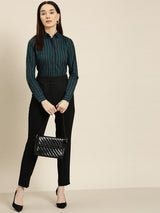 Dark Green & Black Vertical Stripe Shirt