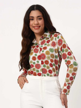 White Citrus Fruit Print Casual Shirt