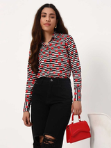 Black & White Striped Shirt with Red Heart Print