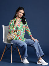 Green Tropical Printed Casual Shirt