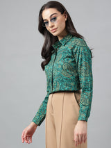 Teal Green Paisley Print Shirt